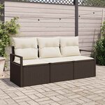 vidaXL Ensemble de canapé de jardin avec coussin 3 Pièces Marron  Crème