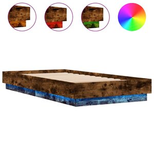 vidaXL Cadre de lit sans matelas avec lumières LED chêne fumé 75x190cm