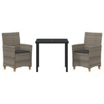 vidaXL Ensemble de Salle à Manger de Jardin de 3 Pièces avec Coussins Gris en Rattan Poly
