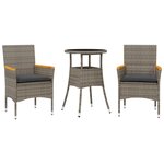 vidaXL Ensemble à manger de jardin et coussins 3 Pièces gris rotin verre