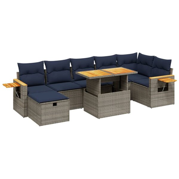 vidaXL Salon de jardin 8 Pièces avec coussins gris résine tressée