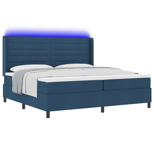 Lit à ressort avec matelas et LED bleue 200x200 cm en tissu