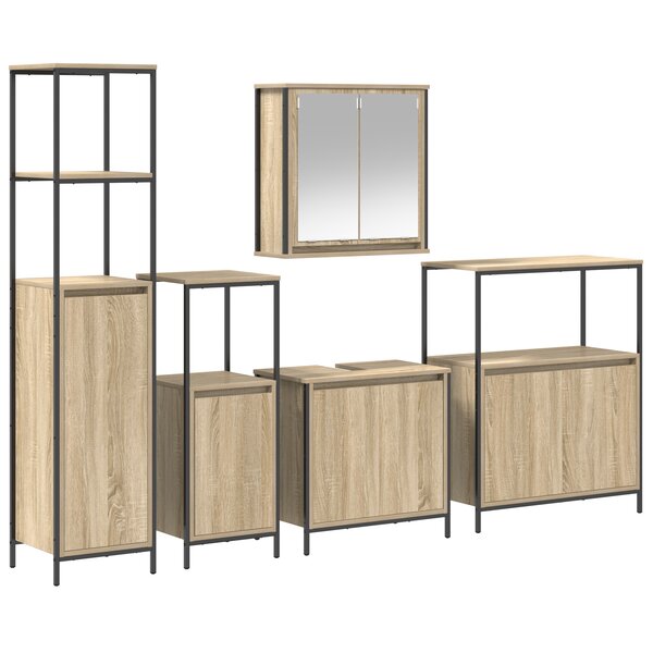 vidaXL Ensemble de 5 meubles de salle de bain en bois d'ingénierie chêne Sonoma
