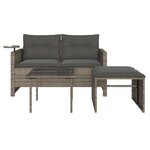 vidaXL Salon de jardin avec coussins 3 Pièces gris résine tressée
