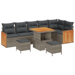 Ensemble de Canapé de Jardin 9 Pièces Avec Coussins Gris Poly Rattan Acacia