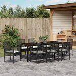 vidaXL Ensemble salle à manger jardin 9 pièces avec coussins Noir Rotin Poly
