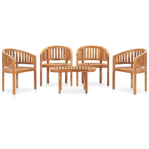 vidaXL Salon de jardin 5 Pièces en forme de banane Bois de teck solide