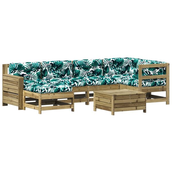vidaXL Salon de jardin 7 Pièces avec coussins bois de pin imprégné