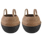 vidaXL Pot de plante avec poignées 2 pc Noir Ø 22 x 20 cm