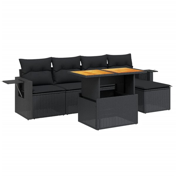 vidaXL Salon de jardin 6 Pièces avec coussins noir résine tressée