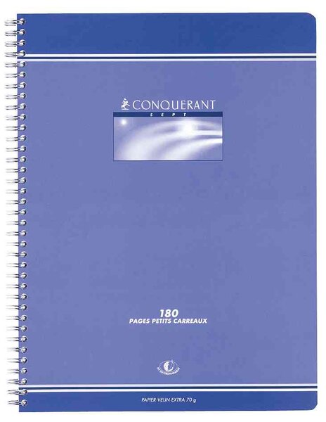 Cahier reliure intégrale 24 x 32 cm 180p 70g petits carreaux Coloris aléatoire CONQUÉRANT