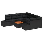 vidaXL Ensemble de canapé de jardin 9 Pièces Noir