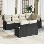 Ensemble de canapé de jardin 7 pièces avec coussins Noir Rotin Poly