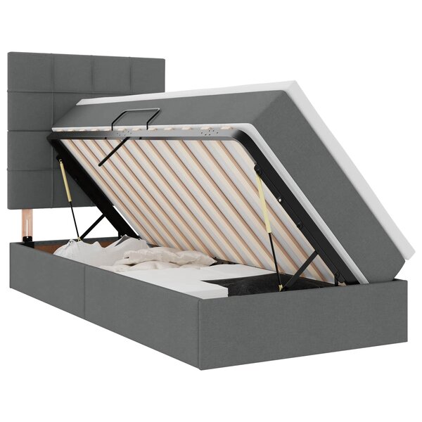 vidaXL Lit de rangement LED avec matelas Gris foncé 90 x 200 cm Tissu
