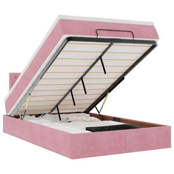 vidaXL Lit ottoman avec matelas et LED rose 120x190 cm velours