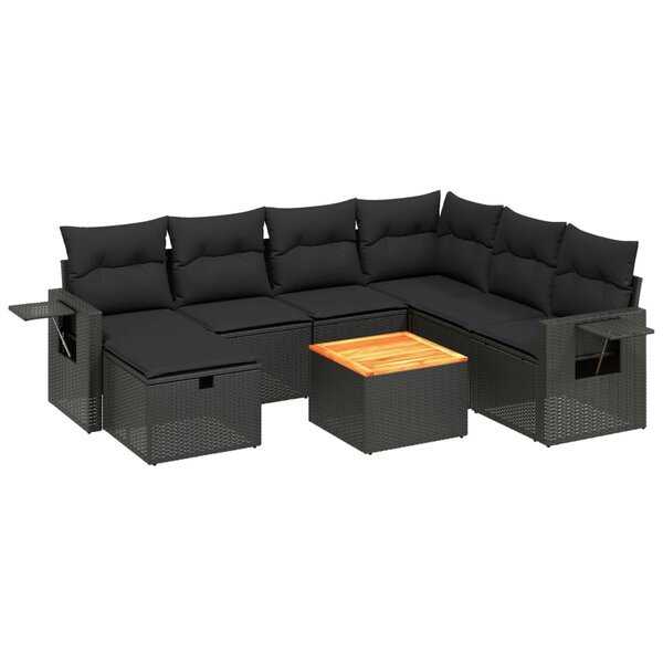 vidaXL Salon de jardin 8 Pièces avec coussins noir résine tressée