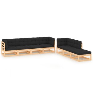 Salon de jardin meuble d'extérieur ensemble de mobilier 7 pièces avec coussins bois de pin massif 02_0017133