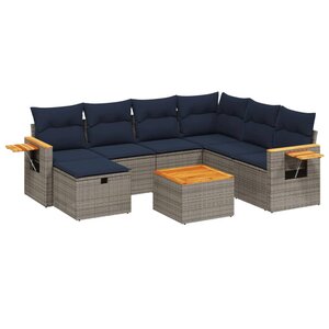 vidaXL Salon de jardin 8 Pièces avec coussins gris résine tressée