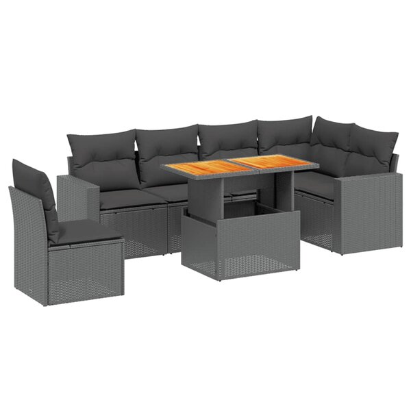 vidaXL Salon de jardin 7 Pièces avec coussins noir résine tressée