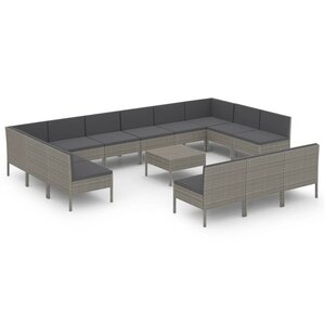 Salon de jardin meuble d'extérieur ensemble de mobilier 14 pièces avec coussins résine tressée gris 02_0015857