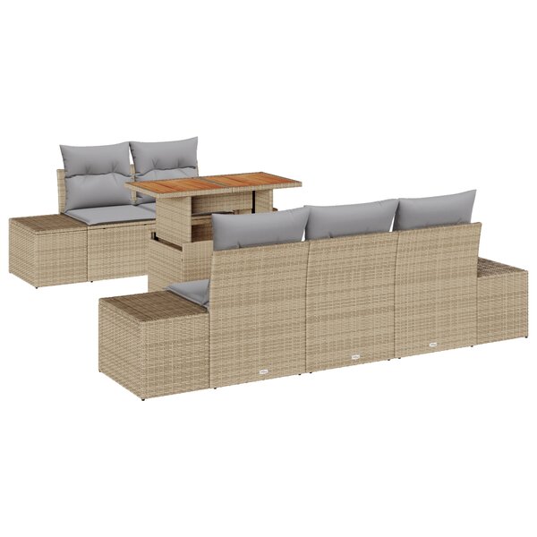 vidaXL Ensemble de Salle à Manger de Jardin 6 Pièces avec Coussins Beige Poly Rattan Acacia