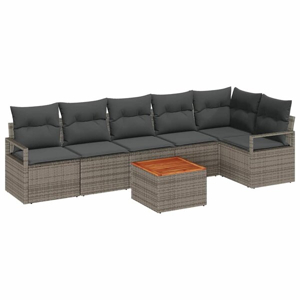 vidaXL Ensemble de canapé de jardin avec coussin 7 Pièces Gris Poly rotin