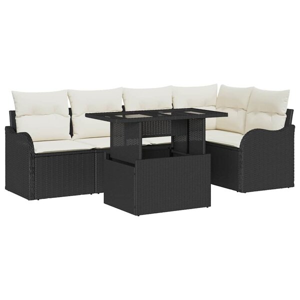 vidaXL Ensemble de salle à manger avec coussin 6 Pièces Noir Poly rotin