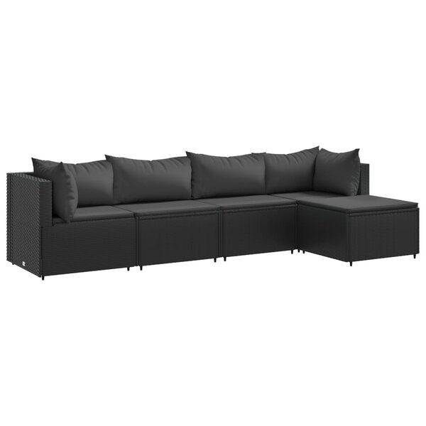 vidaXL Salon de jardin 5 Pièces avec coussins Noir Résine tressée