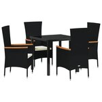 vidaXL Ensemble de repas de jardin de 5 pièces avec coussins rotin poly noir