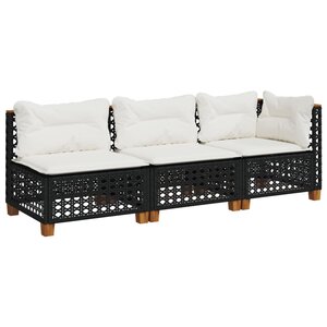 vidaXL Canapé de jardin avec coussins 3 places noir résine tressée