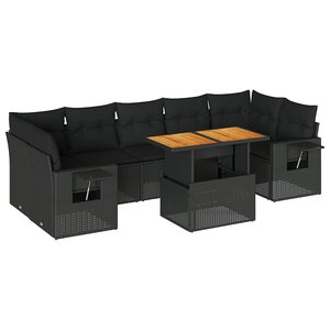 vidaXL Salon de jardin 8 Pièces avec coussins noir résine tressée