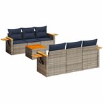 vidaXL Salon de jardin 7 Pièces avec coussins gris résine tressée
