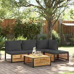 vidaXL Salon de jardin avec coussins 5 Pièces Bois d'acacia solide