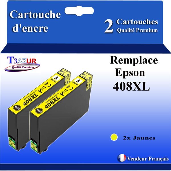 T3AZUR - 2x Cartouches compatibles avec Epson WorkForce Pro WF-C4810DTWF  408  408L  408XL - Jaune