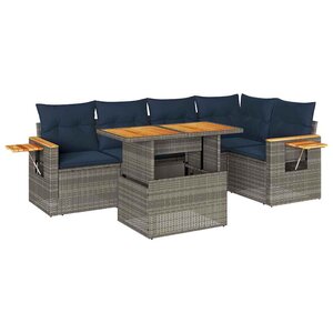 vidaXL Salon de jardin avec coussins 6 Pièces gris résine tressée acacia
