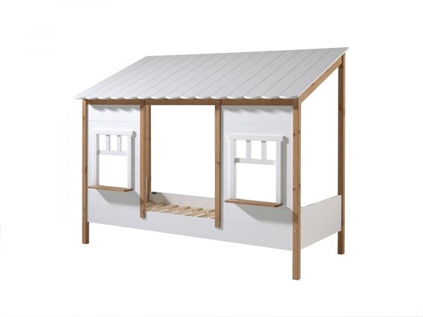 Lit Cabane avec Toiture Blanche 90 X 200 CM sans sommier + Lit gigogne