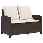 vidaXL Canapé de jardin 2 places coussins table marron résine tressée