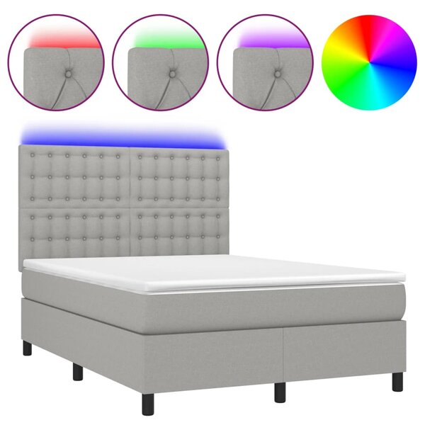 vidaXL Sommier à lattes de lit et matelas et LED Gris clair 140x190 cm