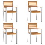 vidaXL Chaises de jardin empilables 4 Pièces en bois d'acacia et acier inoxydable