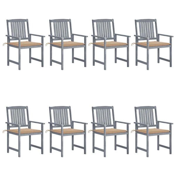 vidaXL Chaises de jardin et coussins lot de 8 Bois acacia solide Gris