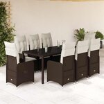 vidaXL Ensemble de bistro de jardin 9 Pièces coussins marron poly rotin