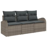 Ensemble de canapé de jardin de 3 pièces avec coussins gris poly rotin
