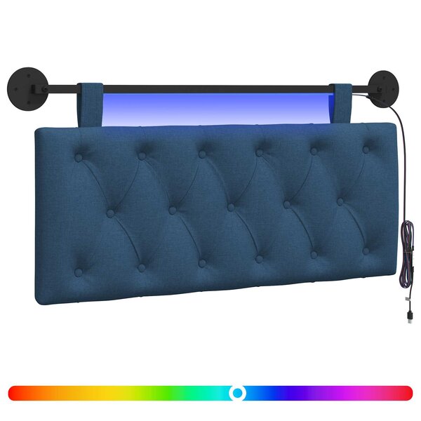vidaXL Tête de lit suspendue Avec lumière LED Bleu Tissu