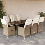 vidaXL Ensemble à manger de jardin et coussins 9 Pièces beige Poly rotin
