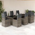 vidaXL Ensemble de bistro de jardin 9 Pièces coussins gris poly rotin