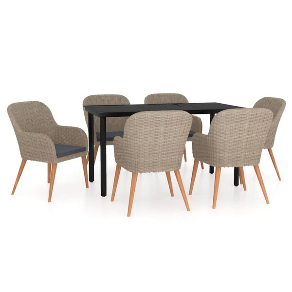 vidaXL Ensemble à manger de jardin et coussins 7 Pièces Marron