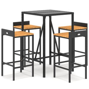 vidaXL Ensemble de bar jardin 5 Pièces noir poly rotin/bois massif acacia