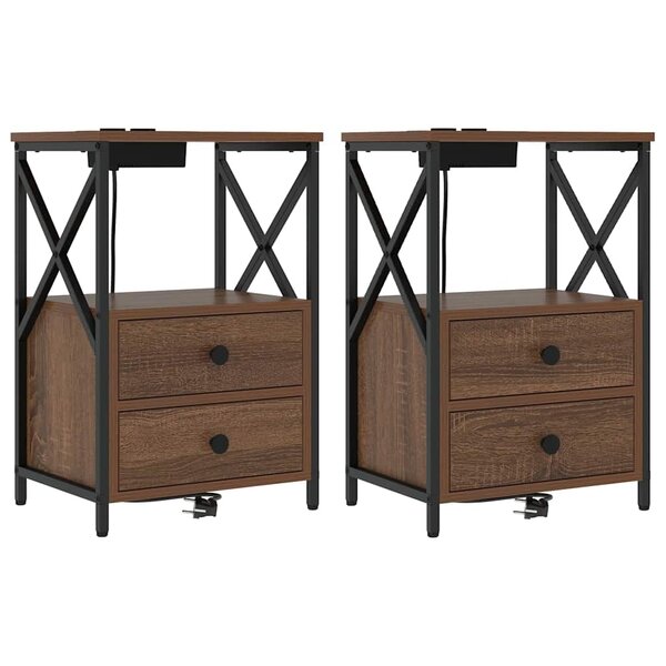 vidaXL Cabinet de chevet avec tiroir 2 Pièces Chêne brun 40 x 31 x 60 cm