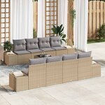 vidaXL Canapé de jardin 9 pièces avec des coussins beiges en poly rattan