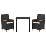 vidaXL Set de dining de jardin 3 pièces avec coussins Noir Poly Rattan